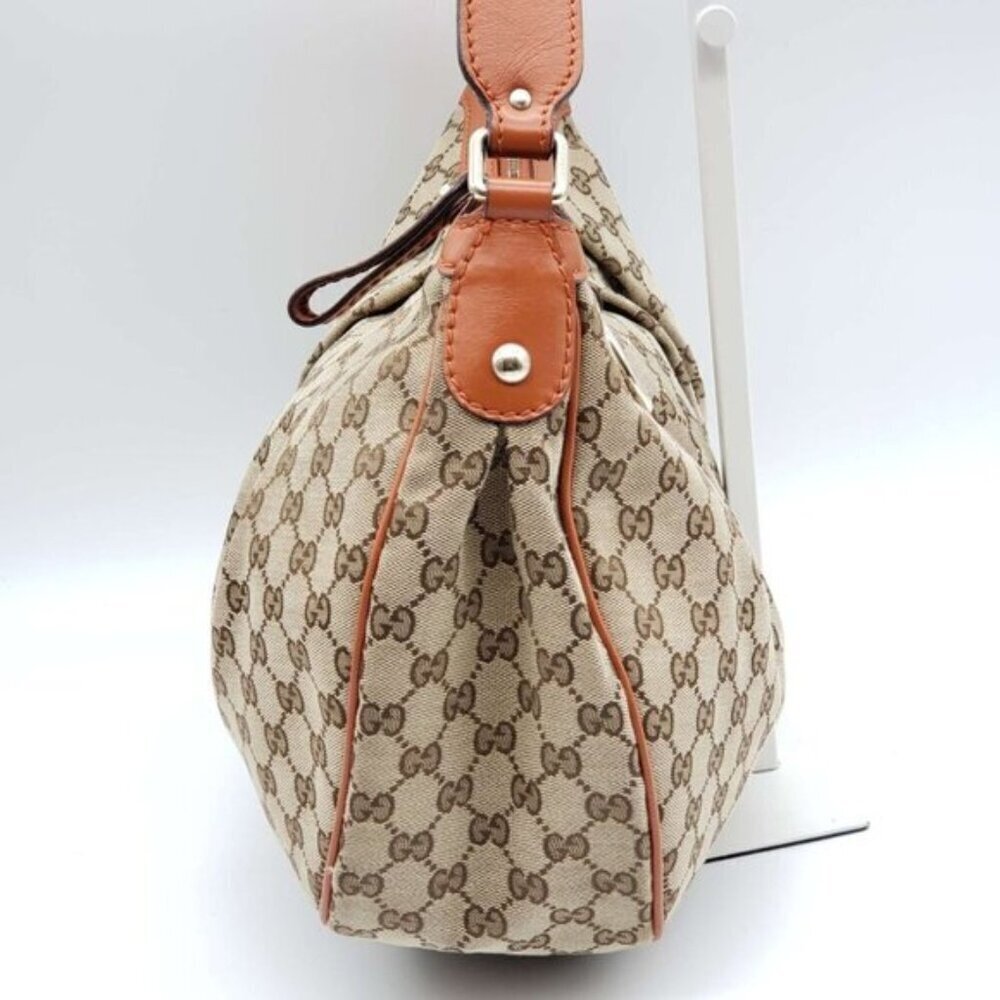 Authentic Gucci GG Canvas Sukey Hobo Bag Monogram Leather Trim Shoulder Bag - Picture 5 of 16